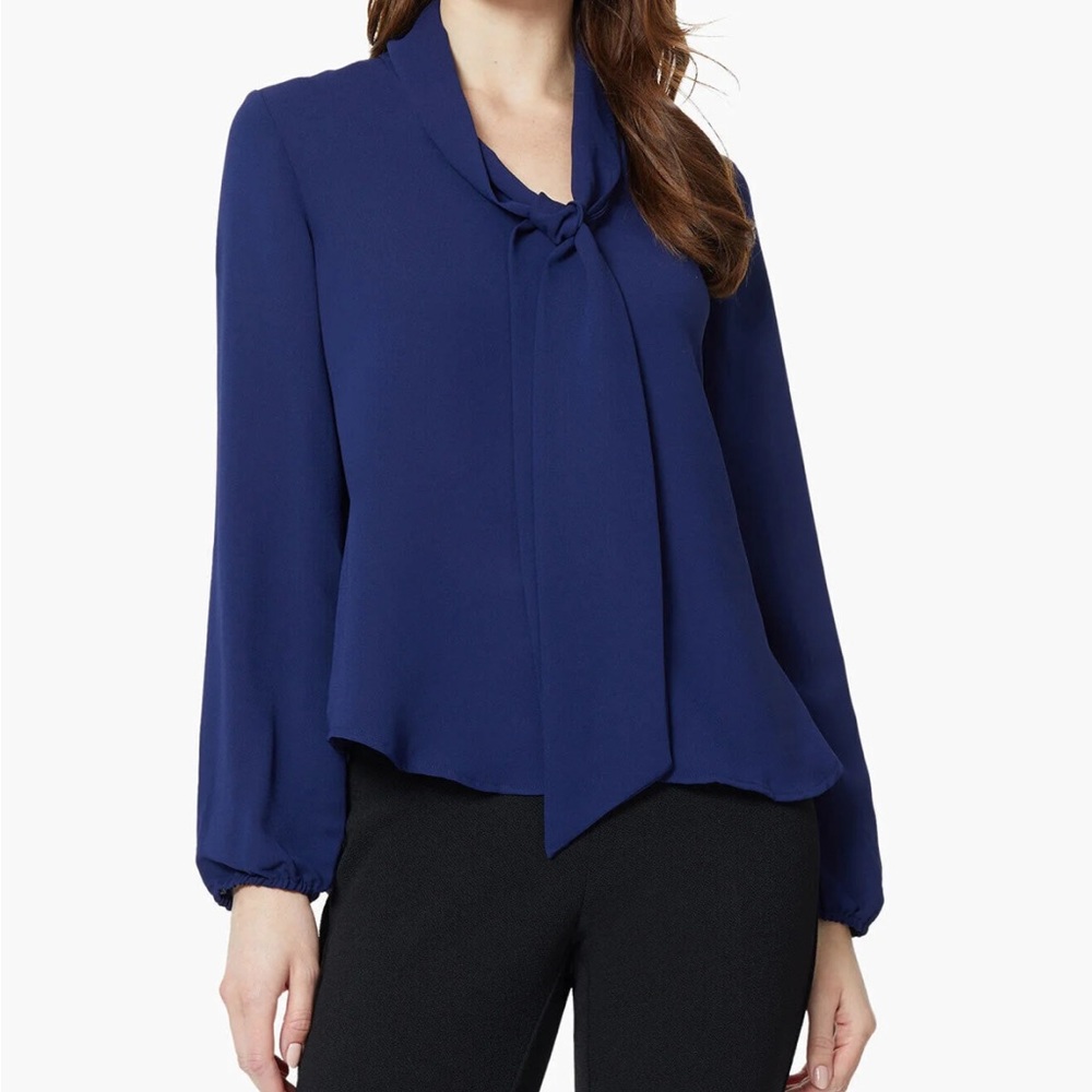 Navy Long Sleeve Bow Blouse